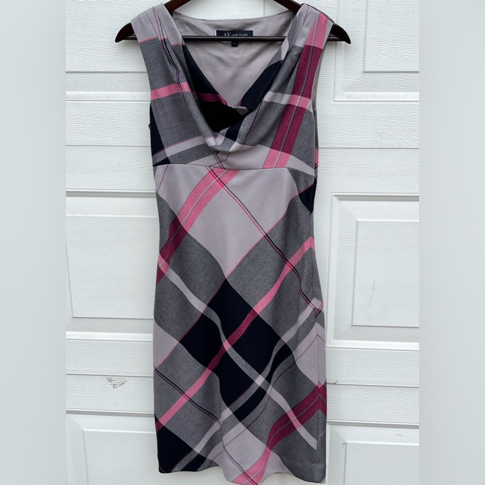 Women's Anne Klein wool blend midi sheath dress plaid size 2